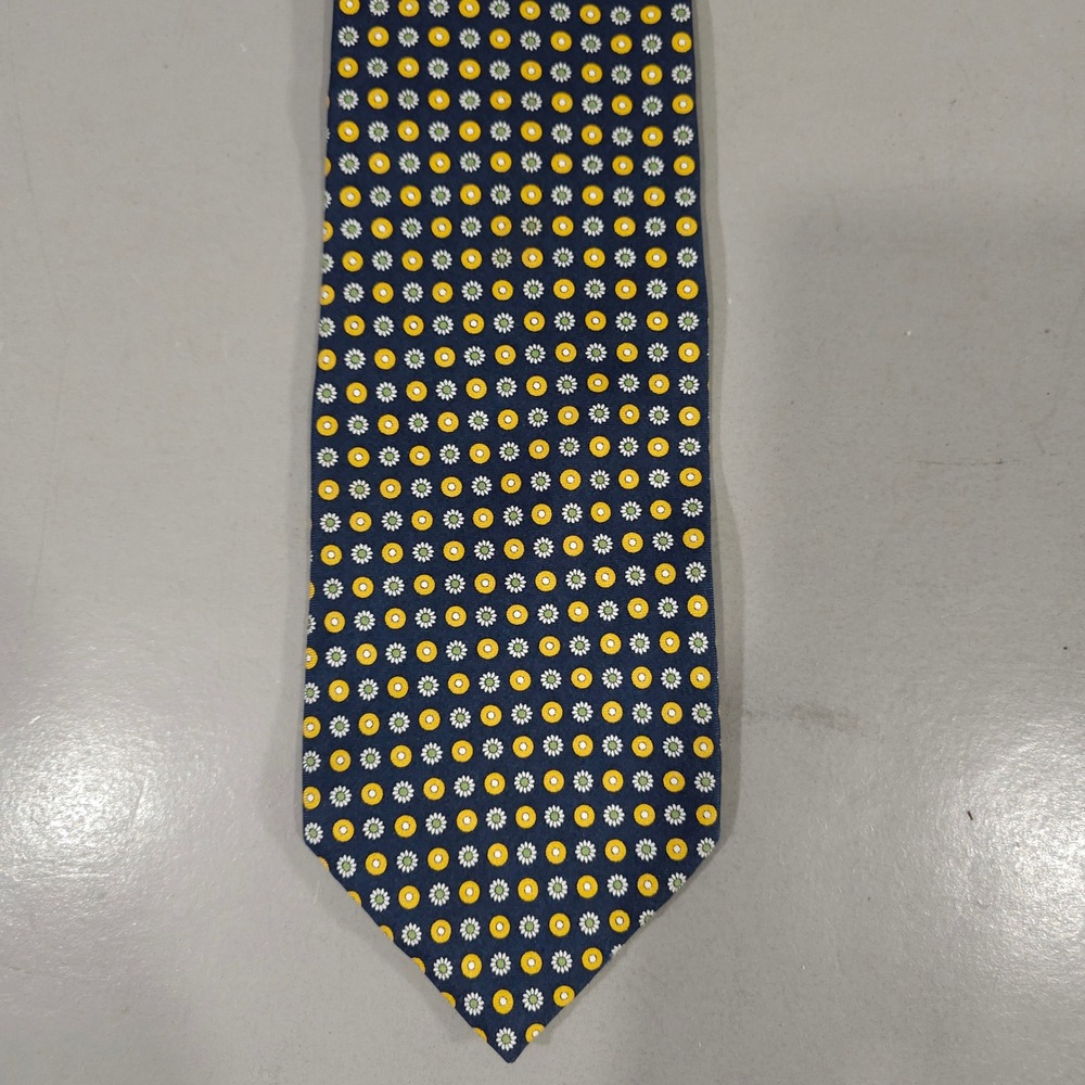 Brooks Brothers Necktie Mens OS Navy Yellow Floral Medallion Silk USA Made